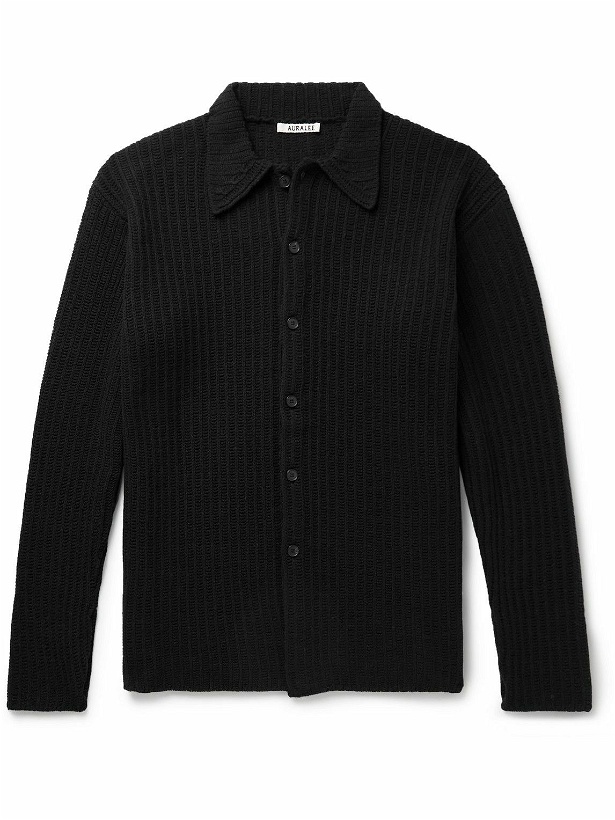 Photo: Auralee - Ribbed Cotton and Wool-Blend Cardigan - Black