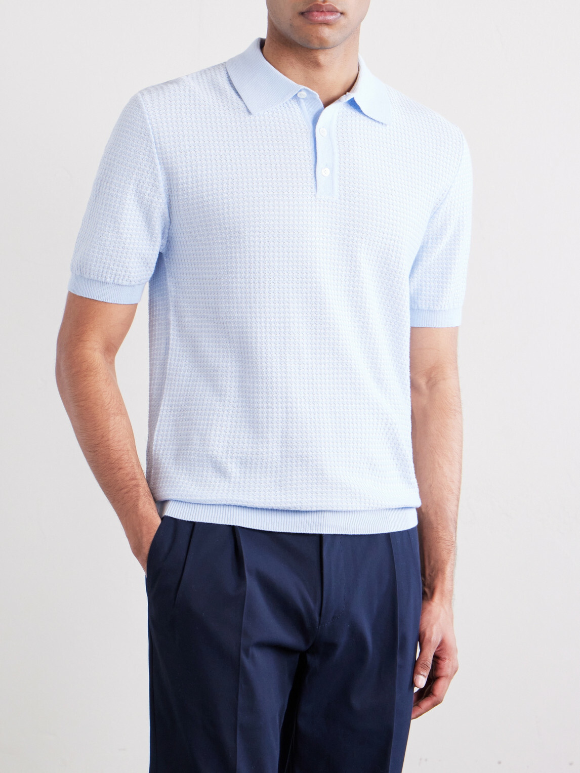 De Petrillo - Cotton-Jacquard Polo Shirt - Blue