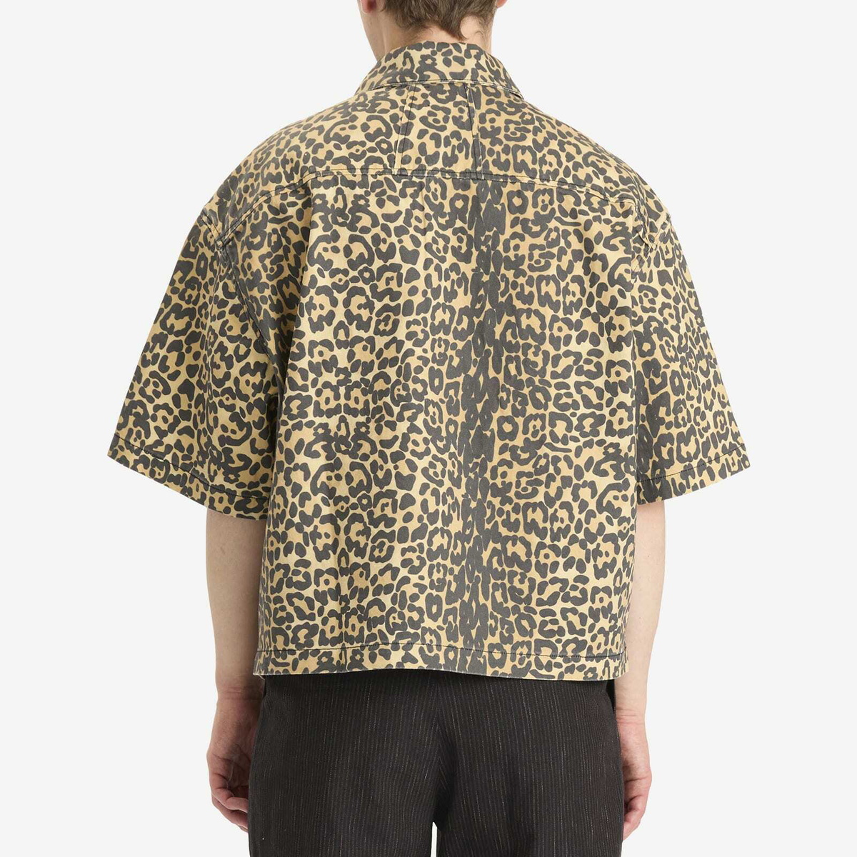 Rhude Men's Leopard Short Sleeve Shirt in Black/Tan