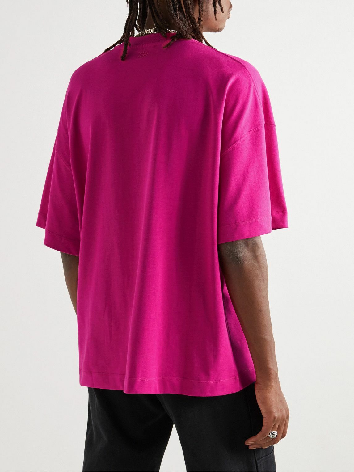 AMI PARIS - Logo-Embroidered Organic Cotton-Jersey T-Shirt - Pink AMI