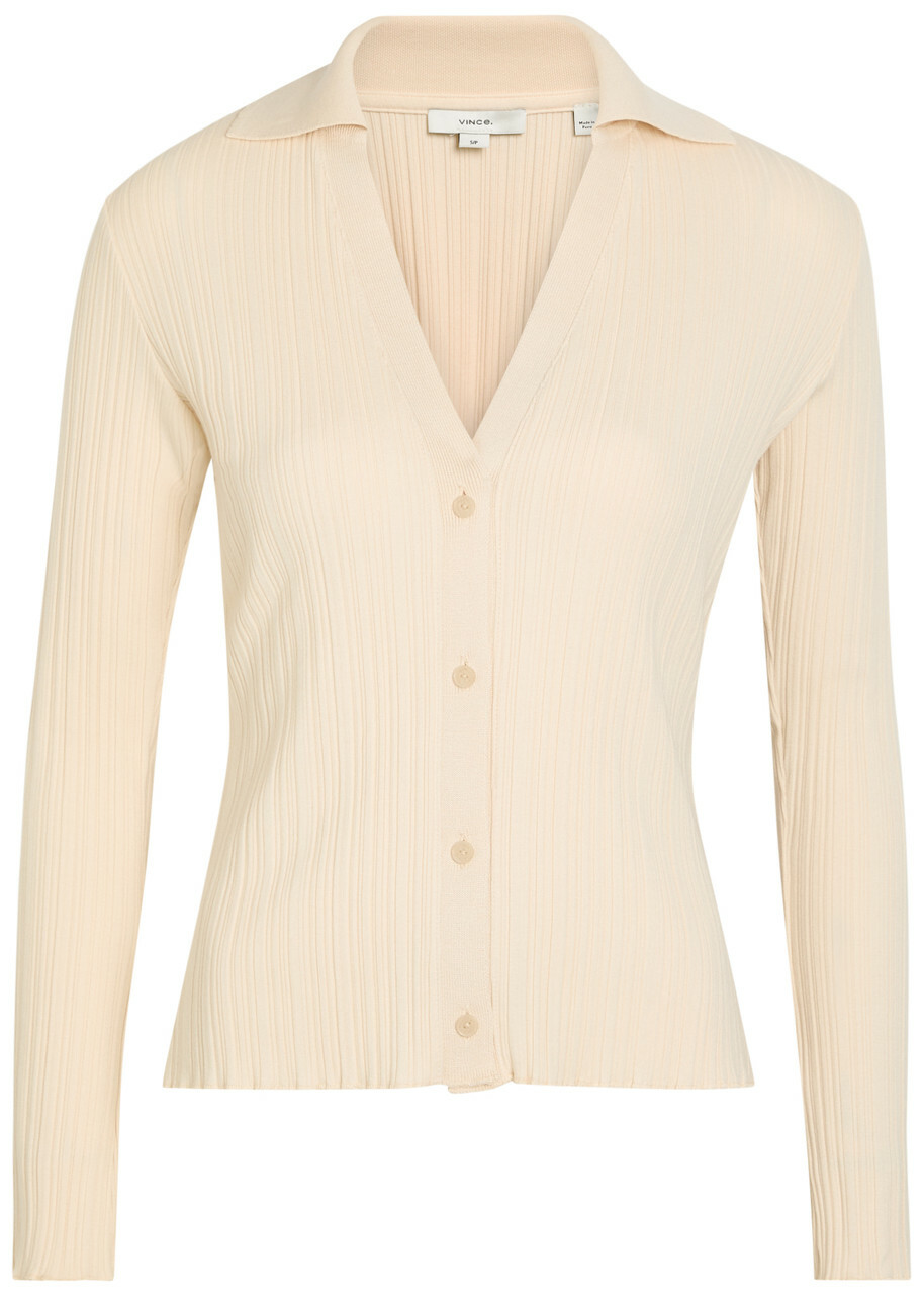 Vince Ribbed Cotton and Modal-blend Cardigan Off White