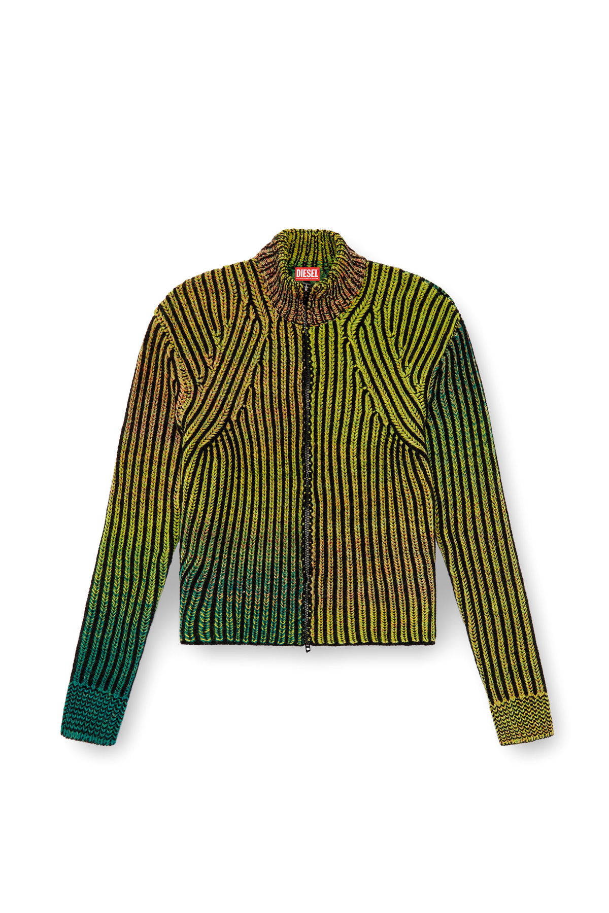 Diesel Striped ribbed zip-up cardigan - Knitwear Mens in Green Diesel