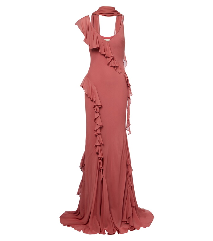 Photo: De La Vali Mayara ruffled scarf-detail georgette gown
