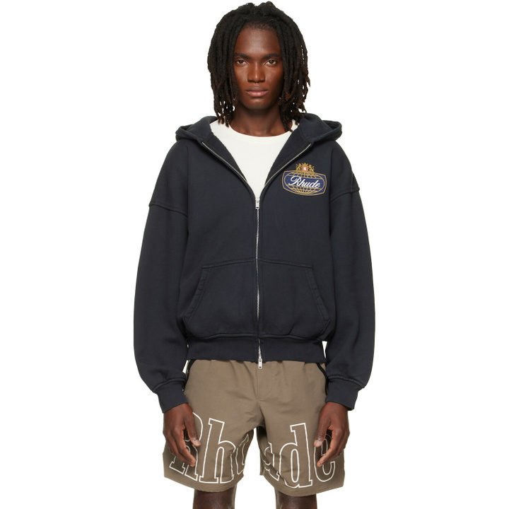 Photo: Rhude Balck 'Rhude Safari Crest' Zip-Up Hoodie