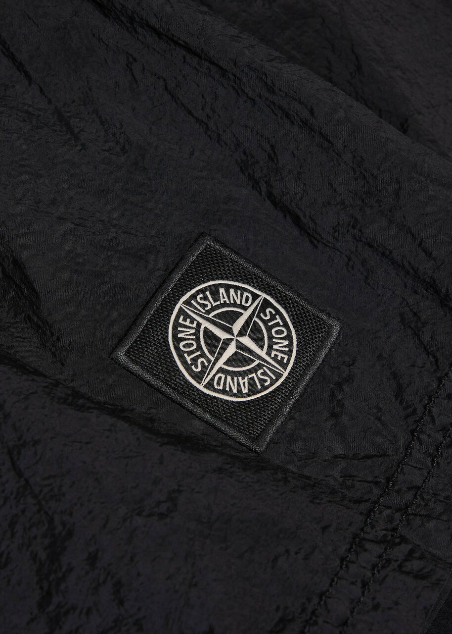 Stone Island Logo Crinkled Nylon Swim Shorts Black