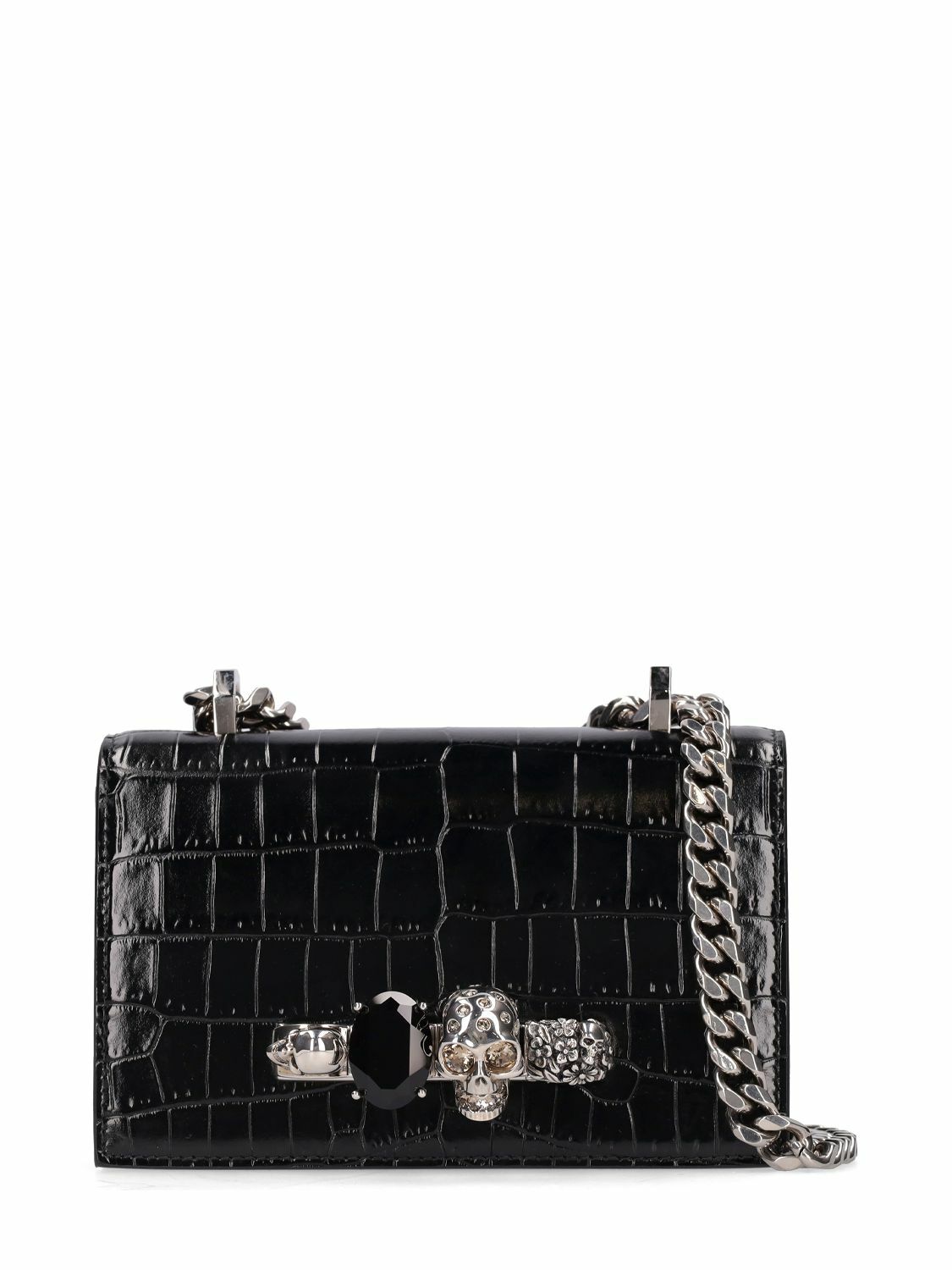 Alexander Mcqueen MINI LEATHER BAG【関税送料込】 MCQUEEN Mini Jewelled Croc Embossed Leather Bag Alexander