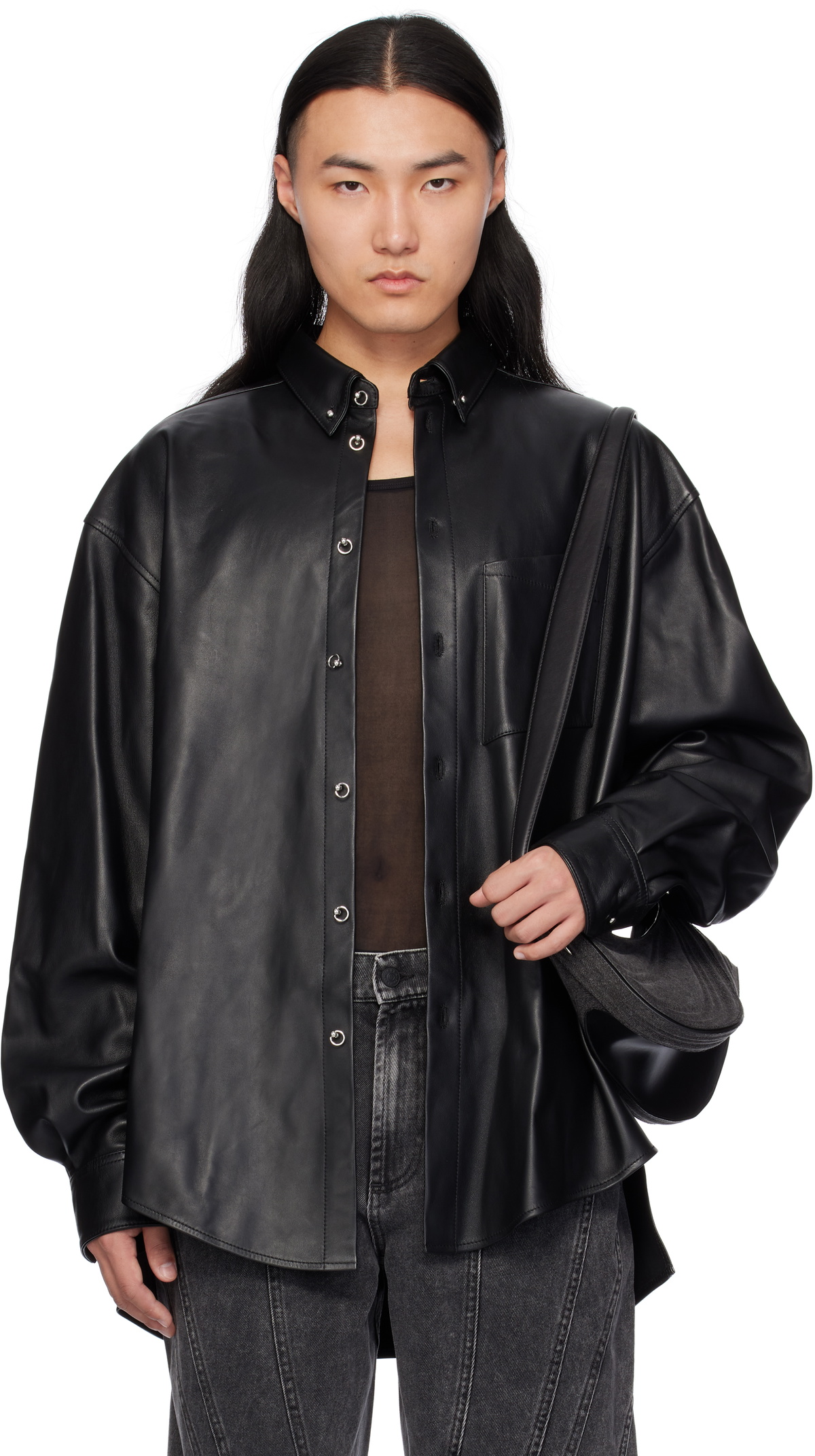 Mugler Black Piercing Leather Shirt