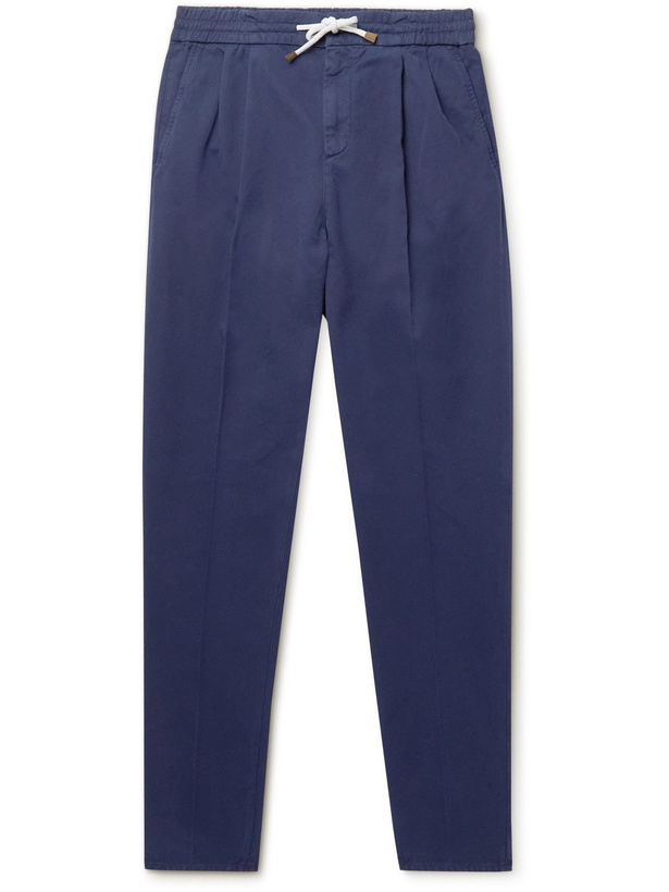 Photo: Brunello Cucinelli - Straight-Leg Cotton-Gabardine Trousers - Blue