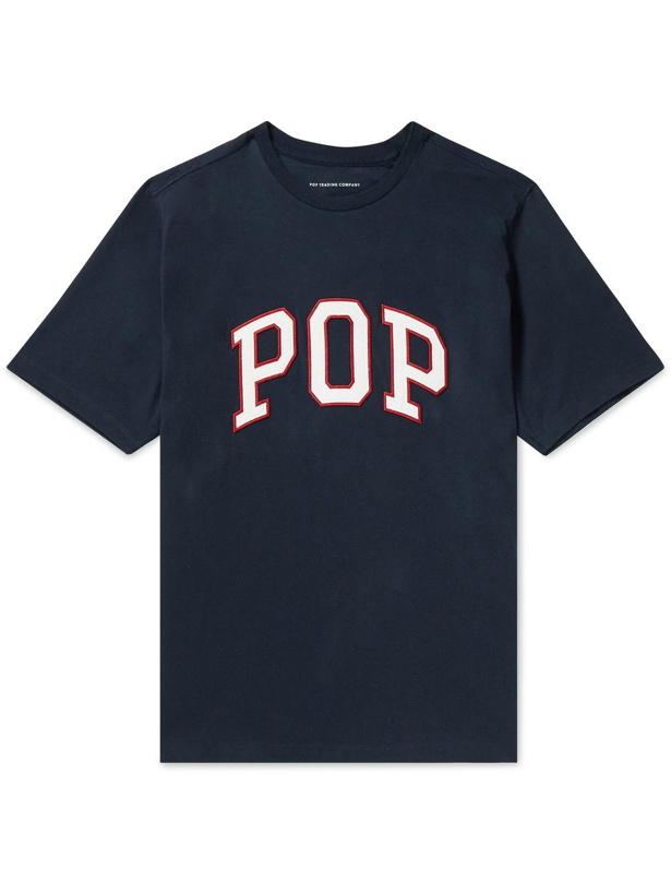 Photo: Pop Trading Company - Arch Logo-Appliquéd Cotton-Jersey T-Shirt - Blue