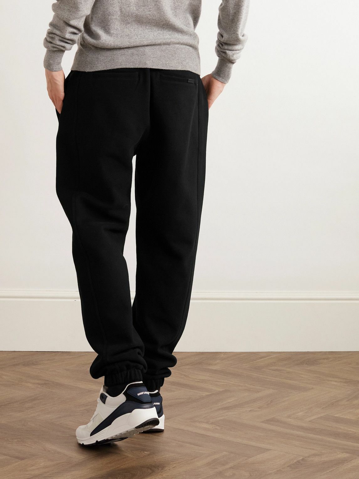 SAINT LAURENT - Tapered Logo-Embroidered Cotton-Jersey Sweatpants - Black