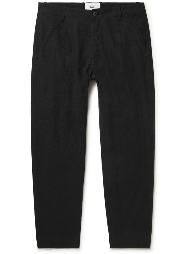 Photo: FOLK - Assembly Tapered Pleated Cotton-Ripstop Trousers - Black