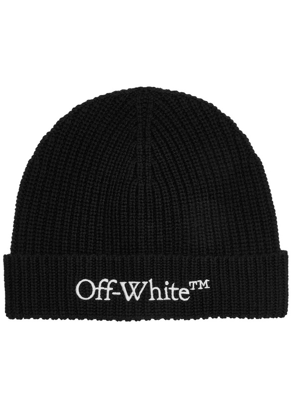 Photo: Off-white Bookish Logo-embroidered Wool Beanie - Black - One Size