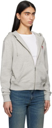 AMI Paris Gray Cotton Ami de Coeur Zipped Hoodie