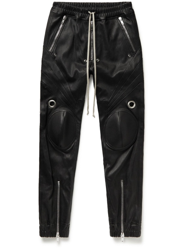 Photo: Rick Owens - Skinny-Fit Stretch Leather and Cotton-Blend Drawstring Trousers - Black