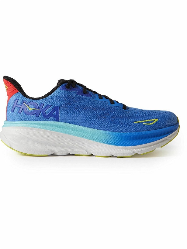 Photo: Hoka One One - Clifton 9 Rubber-Trimmed Mesh Running Sneakers - Blue