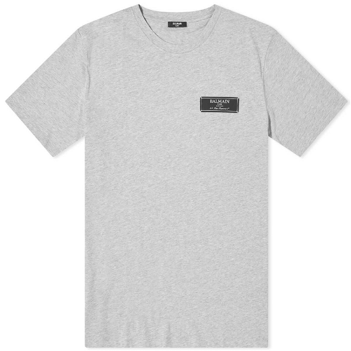 Photo: Balmain Men's Label T-Shirt in Grey Marl