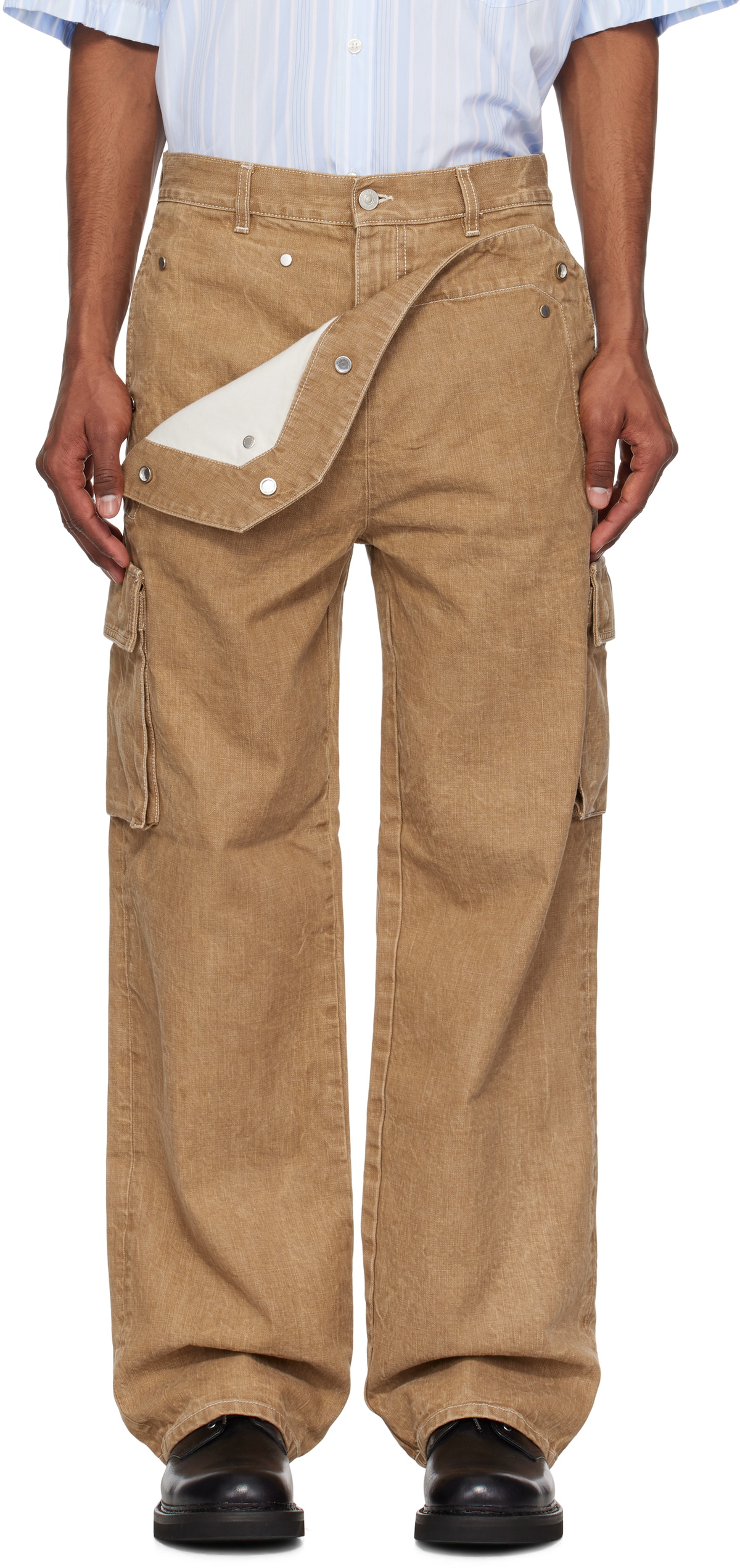 le PÈRE Tan Peek-A-Boo Denim Cargo Pants