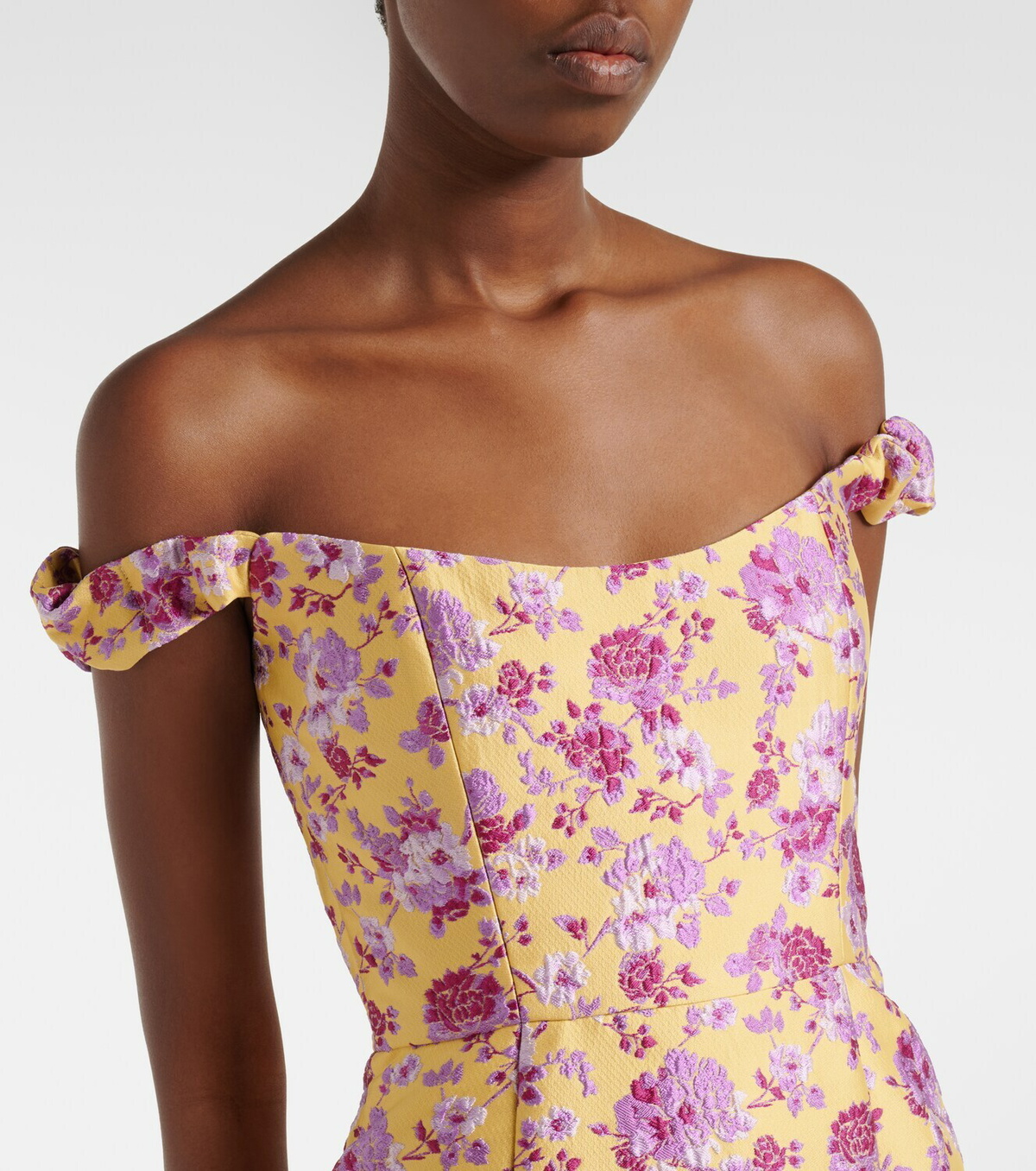 Markarian Amara floral off-shoulder brocade midi dress