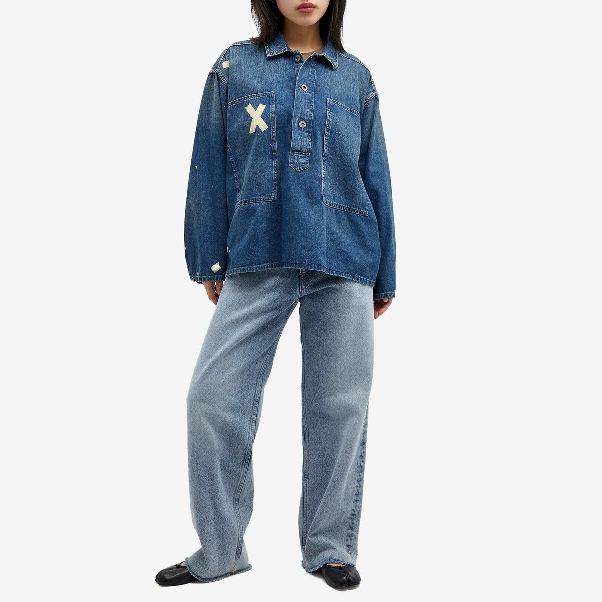 Maison Margiela Women's Pull Over Denim Shirt in Greencast Maison Margiela Women's Pull Over Denim Shirt in Greencast