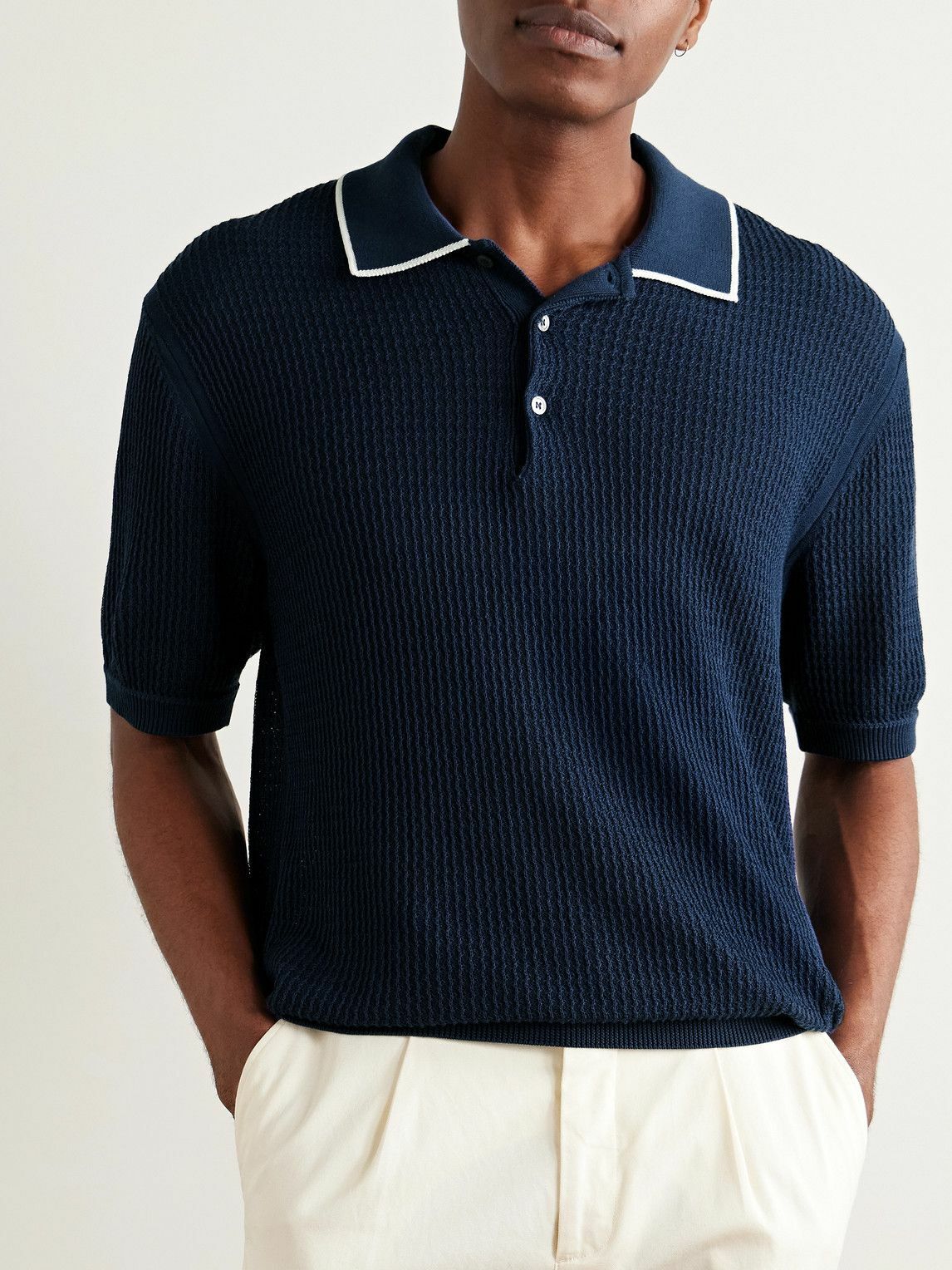 Richard James - Ribbed Cotton and Silk-Blend Polo Shirt - Blue