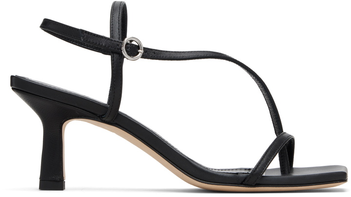 Photo: Aeyde Black Elise Leather Toe-Post Heeled Sandals