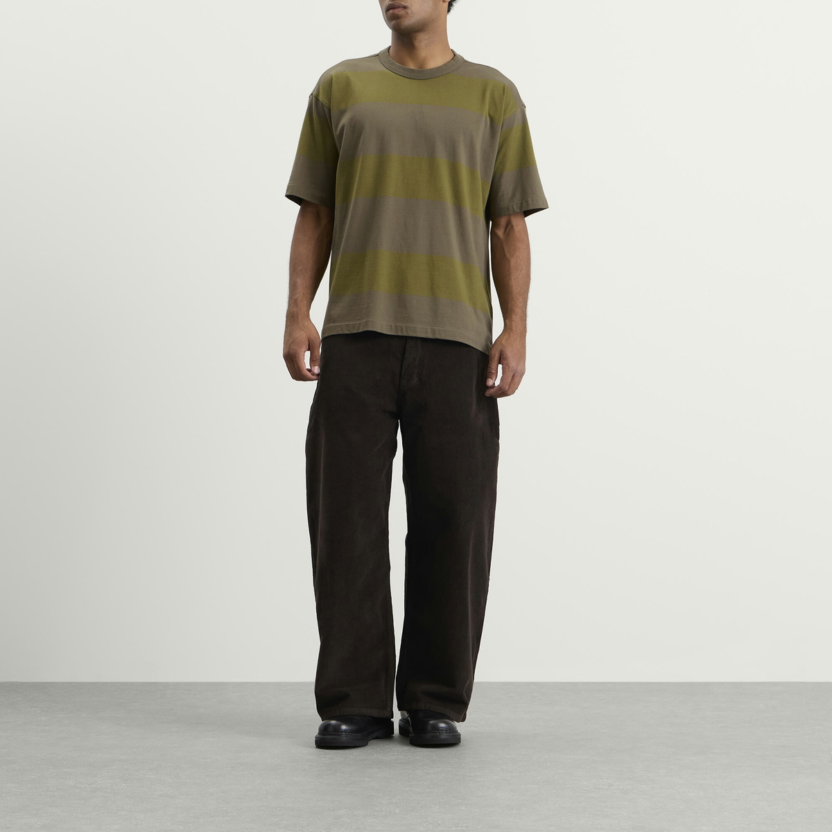 YMC Men's Triple Wide Stripe T-Shirt in Green Multi