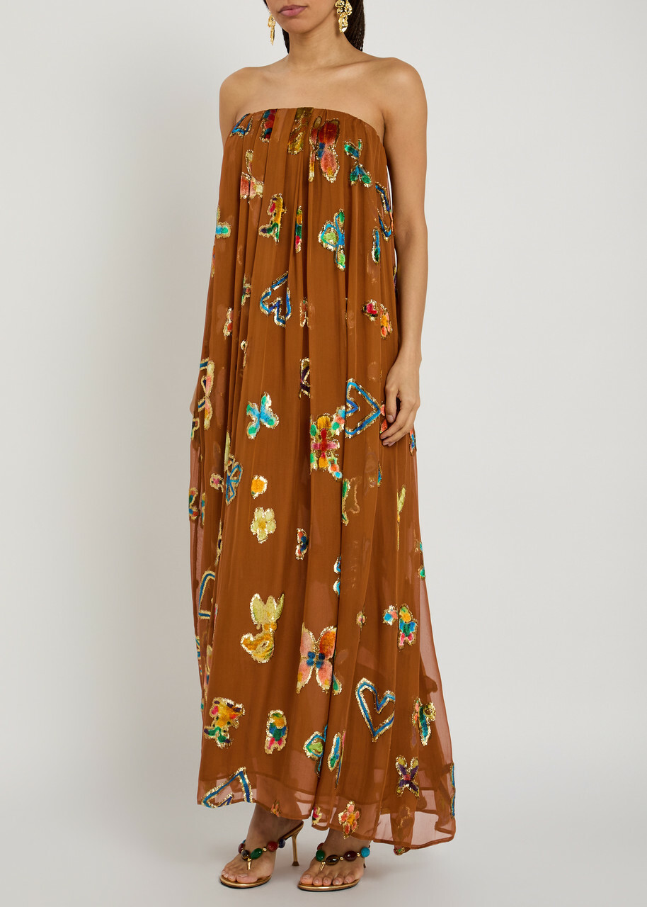 Alemais Devoré Silk-blend Maxi Dress Bronze