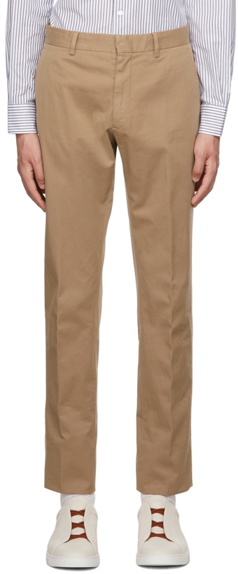 Photo: ZEGNA Tan Flat Front Trousers