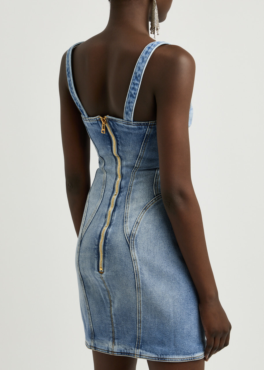 Balmain Panelled Stretch-denim Mini Dress Balmain