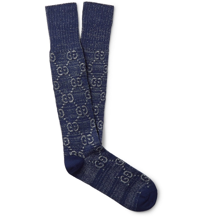 Photo: Gucci - Logo-Jacquard Cotton-Blend Socks - Blue
