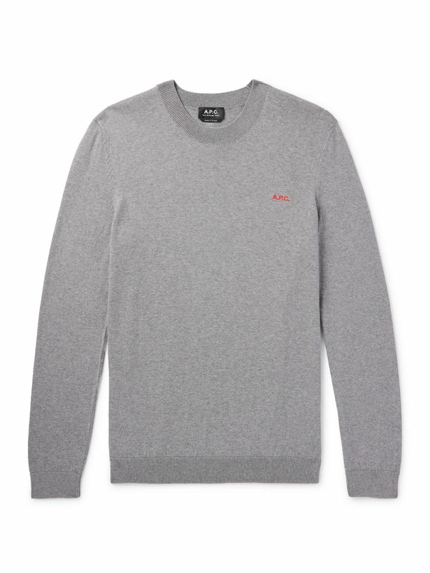 Photo: A.P.C. - Amir Slim-Fit Logo-Embroidered Cotton Sweater - Gray
