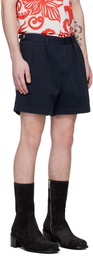 Dries Van Noten Navy Pleated Shorts
