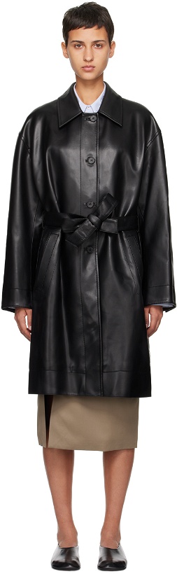 Photo: LOW CLASSIC Black Belted Faux-Leather Coat
