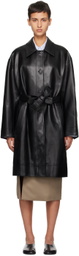 LOW CLASSIC Black Belted Faux-Leather Coat