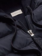 Moncler - Logo-Appliquéd Striped Wool and Quilted Shell Down Hooded Zip-Up Cardigan - Blue