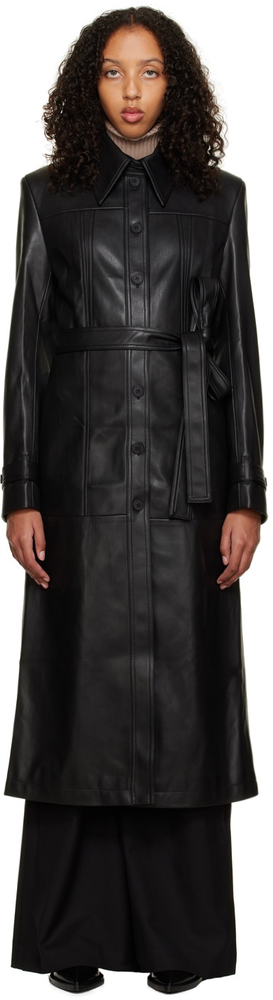 Photo: Olēnich Black Belted Faux-Leather Trench Coat