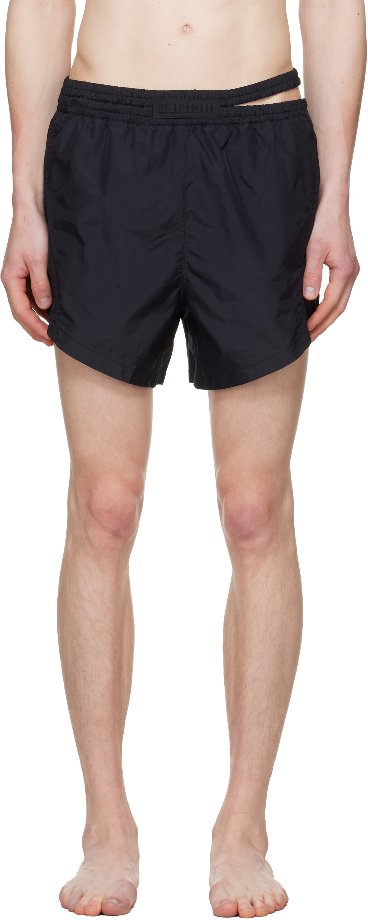 LGN Louis Gabriel Nouchi Black Asymmetrical Opening Swim Shorts