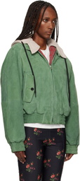Meryll Rogge Green Detachable Hood Suede Bomber Jacket