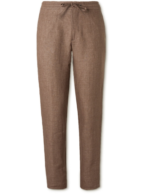 Photo: LORO PIANA - Slim-Fit Linen Drawstring Trousers - Brown - S