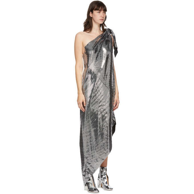 ＭＭ6 Silver mirrored one-shoulder dress MM6 Maison Margiela Metallic Asymmetric Disco Dress - Silver