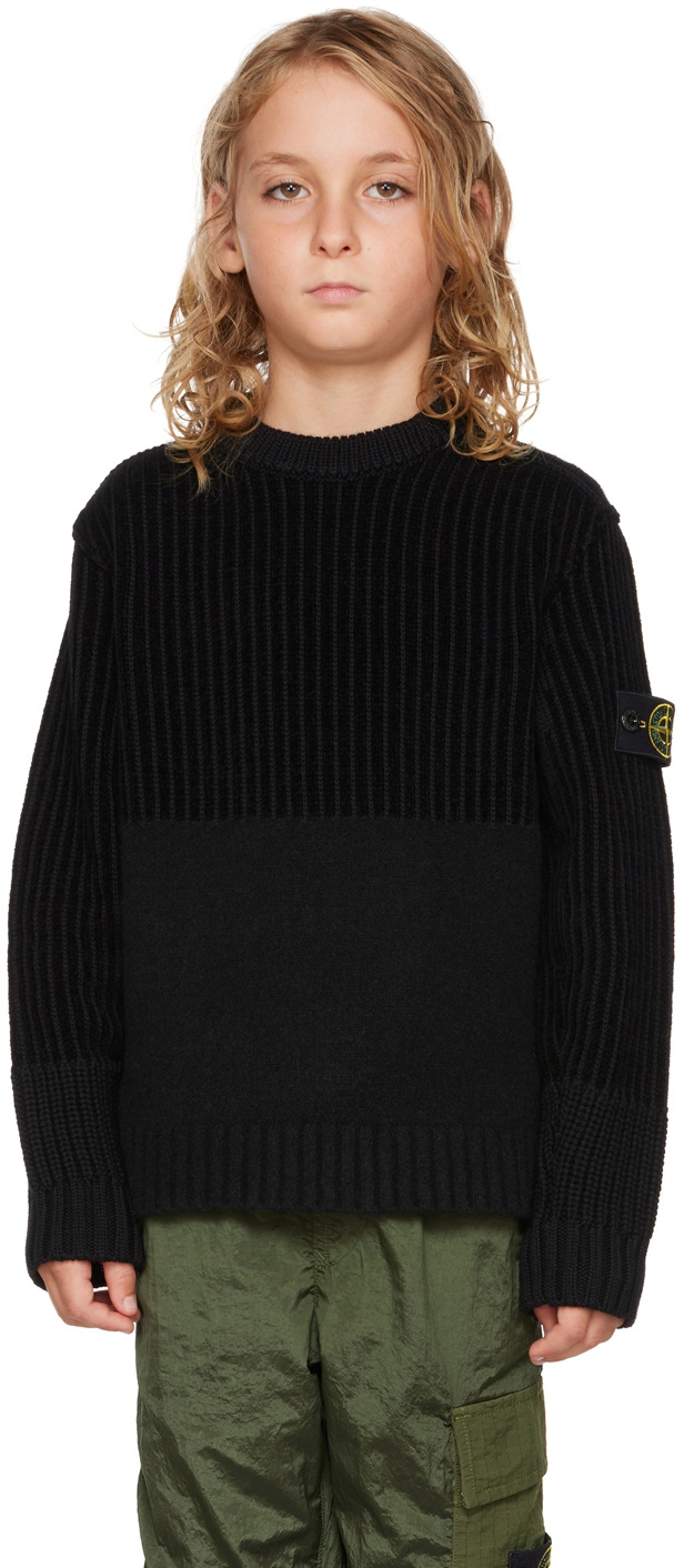 Stone Island Junior Kids Black Wool Sweater