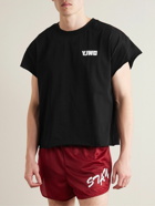 Y,IWO - Cropped Logo-Print Cotton-Jersey T-Shirt - Black