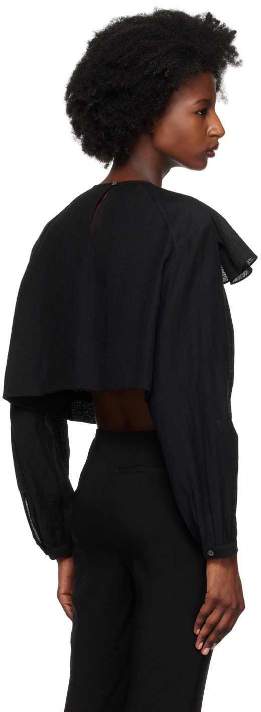 Recto Black Shoulder Scarf Blouse