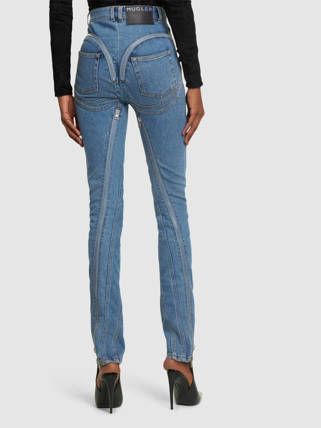 MUGLER - Stretch Denim High Rise Zip Skinny Jeans Mugler MUGLER - Stretch Denim High Rise Zip Skinny Jeans Mugler