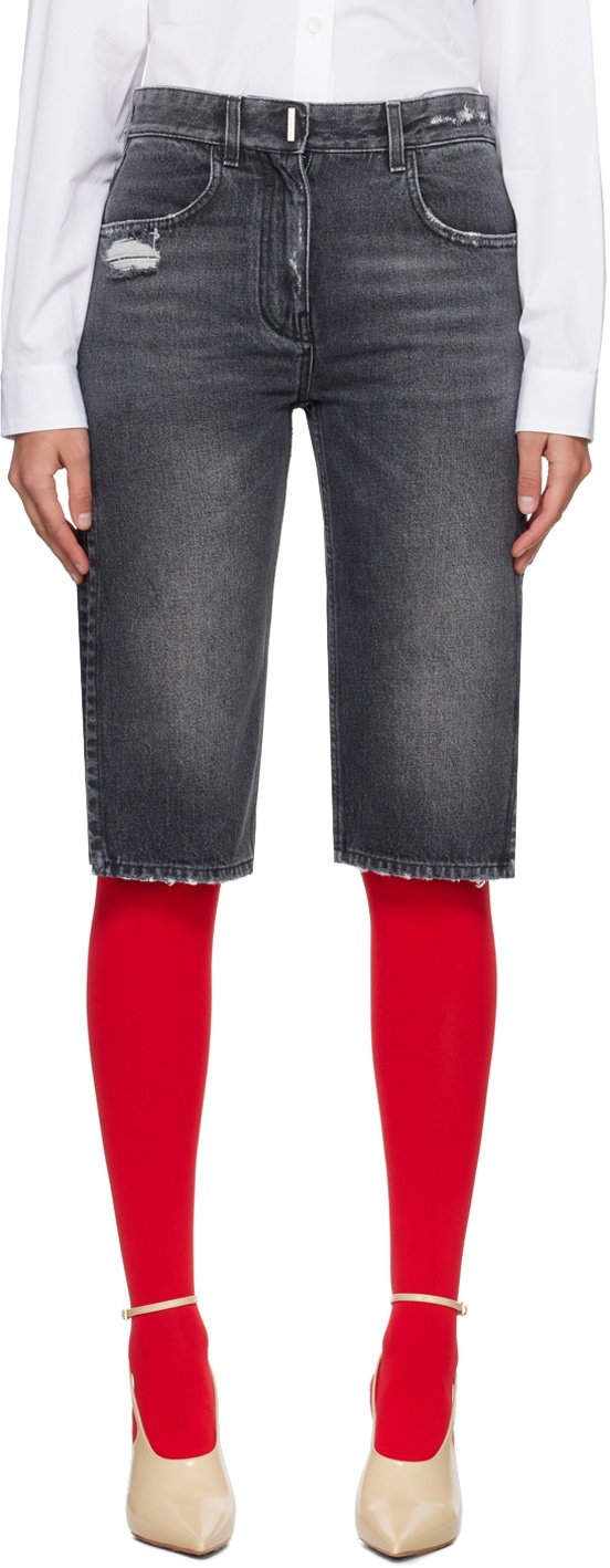 Photo: Givenchy Gray Distressed Denim Shorts