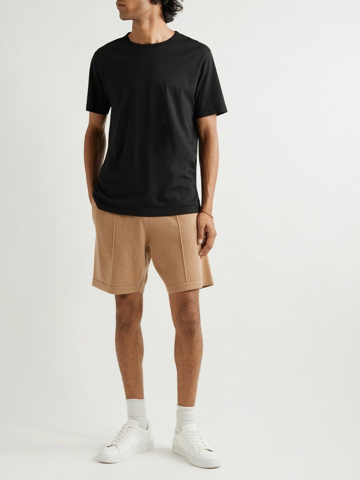 Straight-Leg Pintucked Wool and Cashmere-Blend Drawstring Shorts