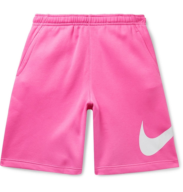 Photo: Nike - Sportswear Club Logo-Print Fleece-Back Cotton-Blend Jersey Shorts - Pink