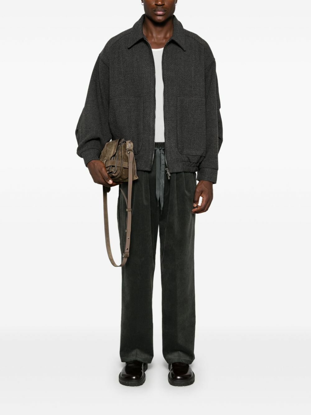 The Frankie Shop Grey Bouclé Bomber Jacket