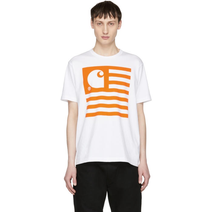 Photo: Junya Watanabe White and Orange Carhartt Edition Logo T-Shirt 