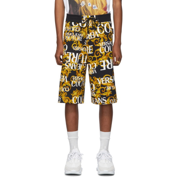 Photo: Versace Jeans Couture Black and Yellow All Over Barocco Shorts